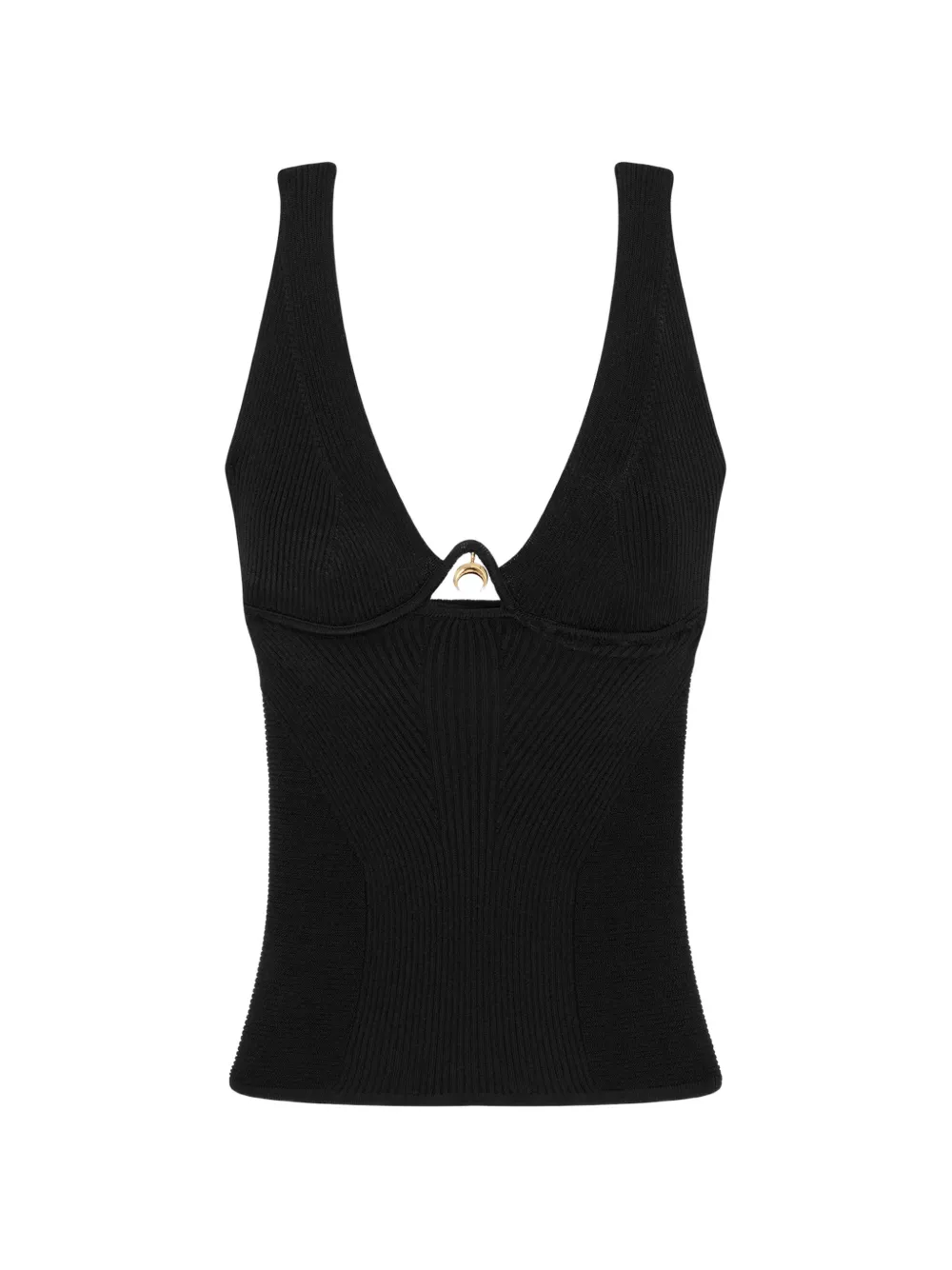 Marine Serre ribbed knit Moon-pendant tank top - Nero