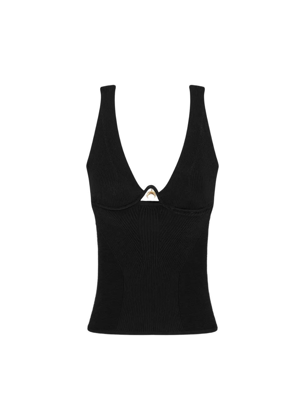 Marine Serre ribbed knit Moon-pendant tank top - Nero