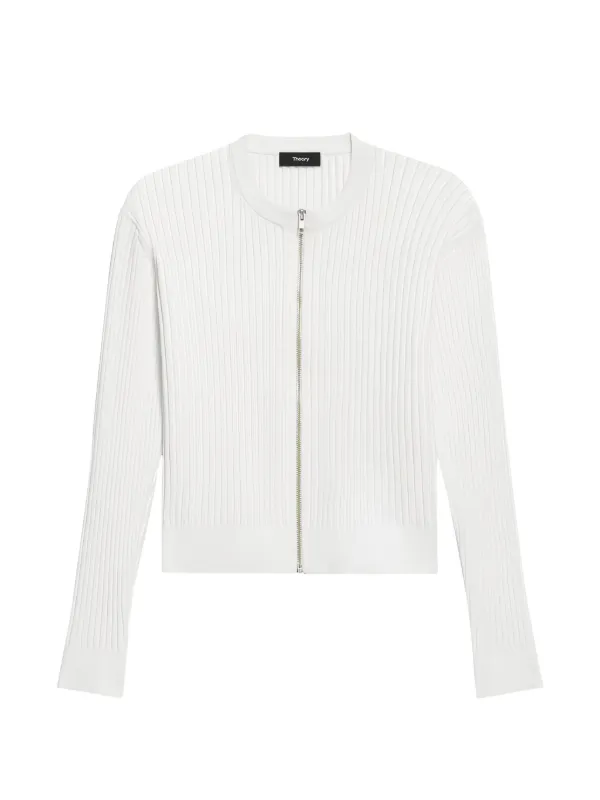 Theory Pointelle Ribbed Cardigan in White
