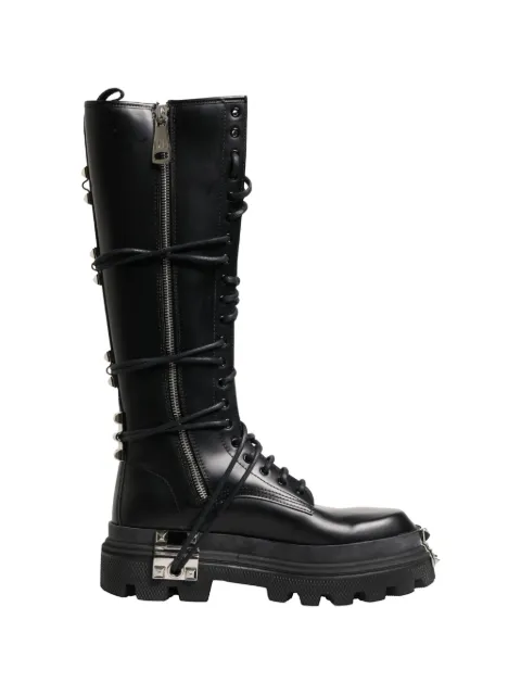 Dolce & Gabbana logo-plaque studded combat boots