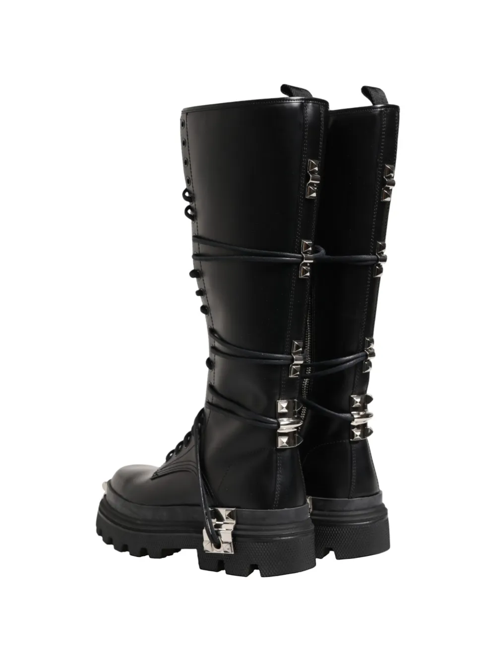 Dolce & Gabbana logo-plaque studded combat boots Zwart
