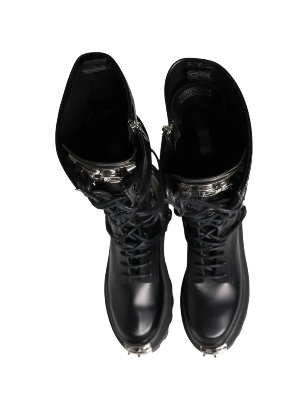 Dolce & Gabbana logo-plaque studded combat boots Zwart