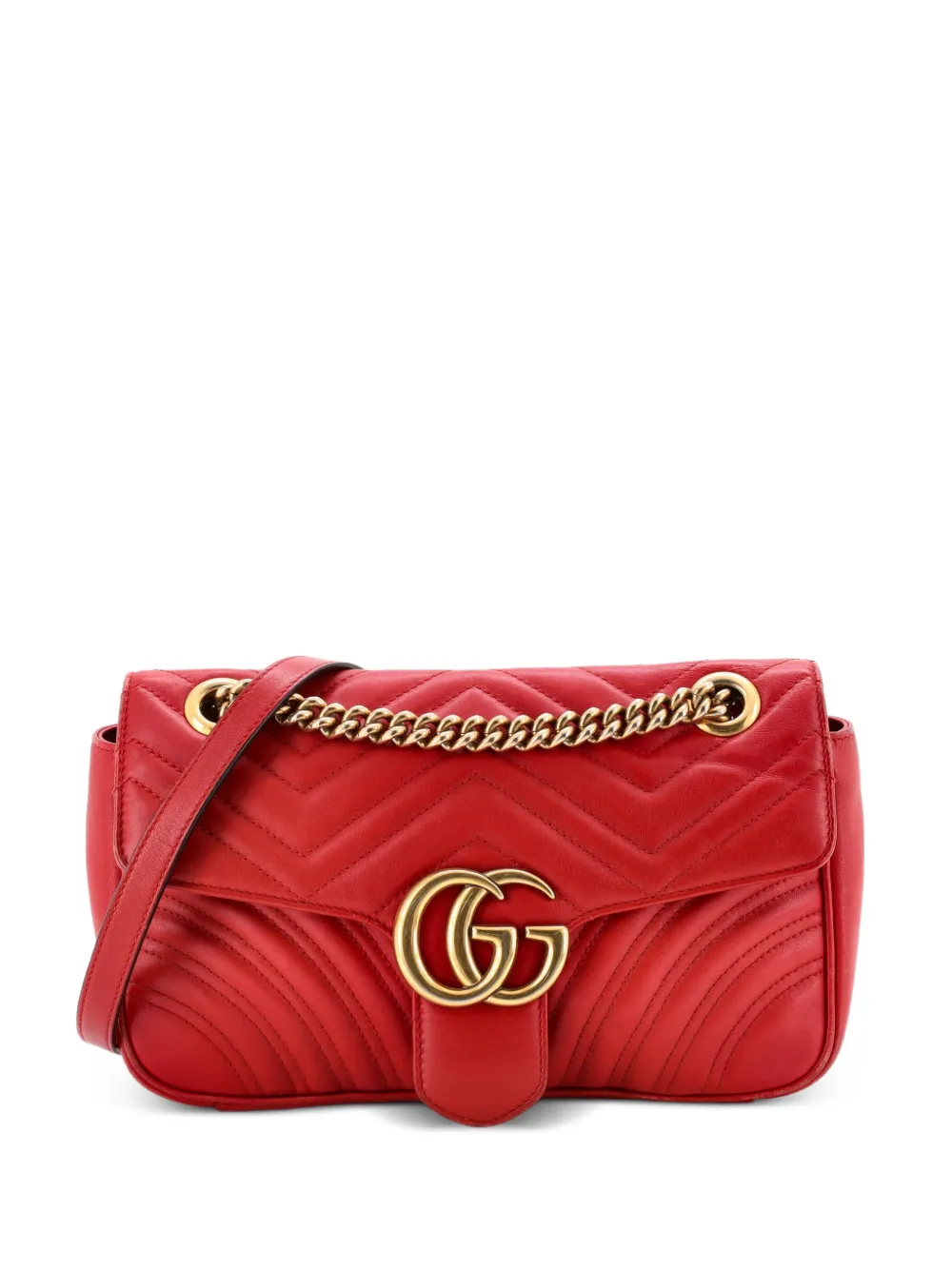 Gucci Pre-Owned GG Marmont Flap Bag Matelasse Leather Medium shoulder bag - Rosso