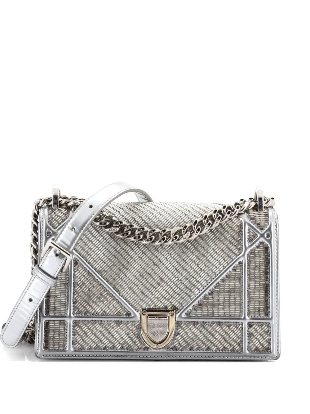 Christian Dior Pre-Owned Diorama Flap Bag Beaded Leather Small shoulder bag - Argento