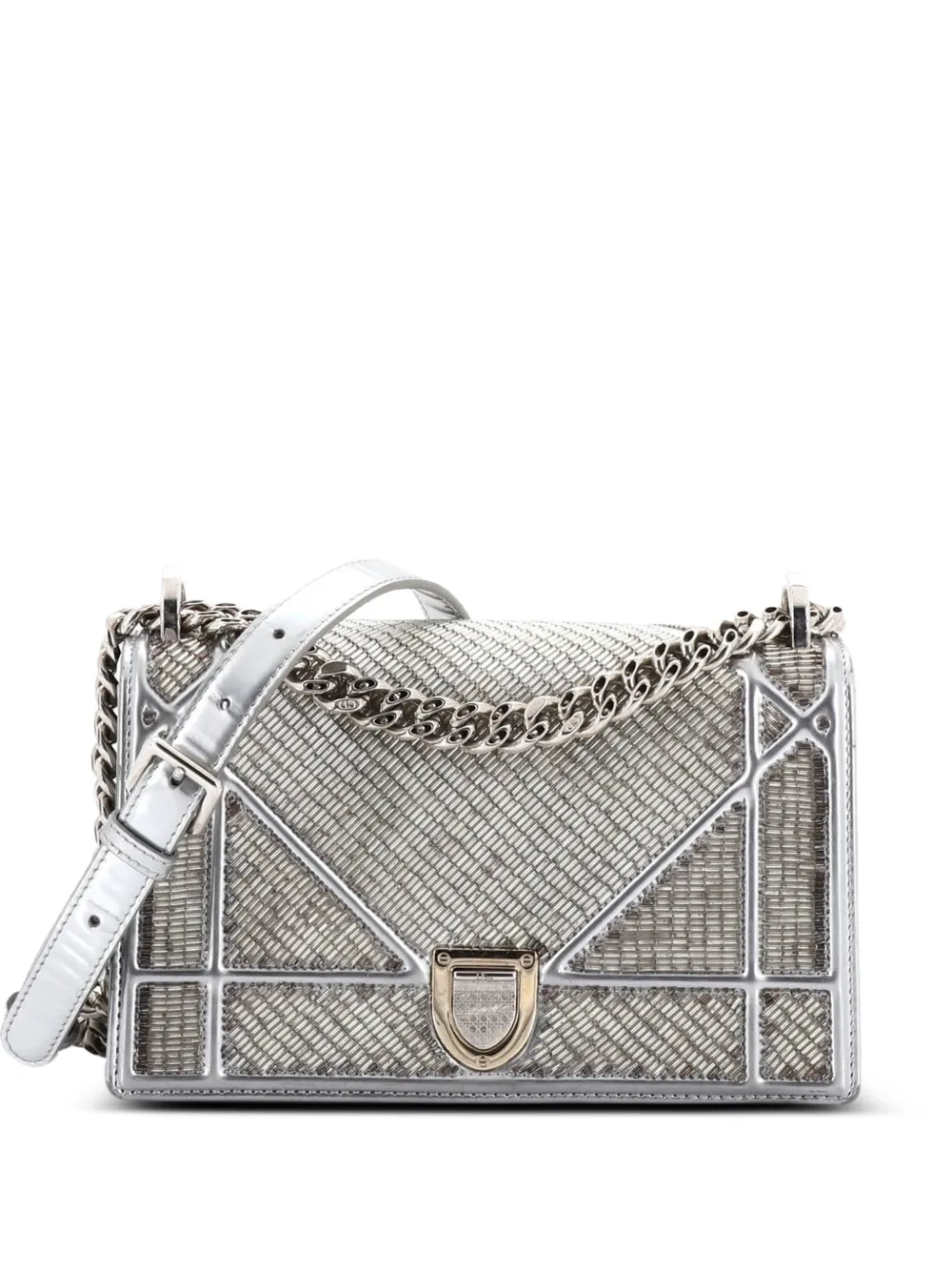 Christian Dior Pre-Owned Diorama Flap Bag Beaded Leather Small shoulder bag - Argento
