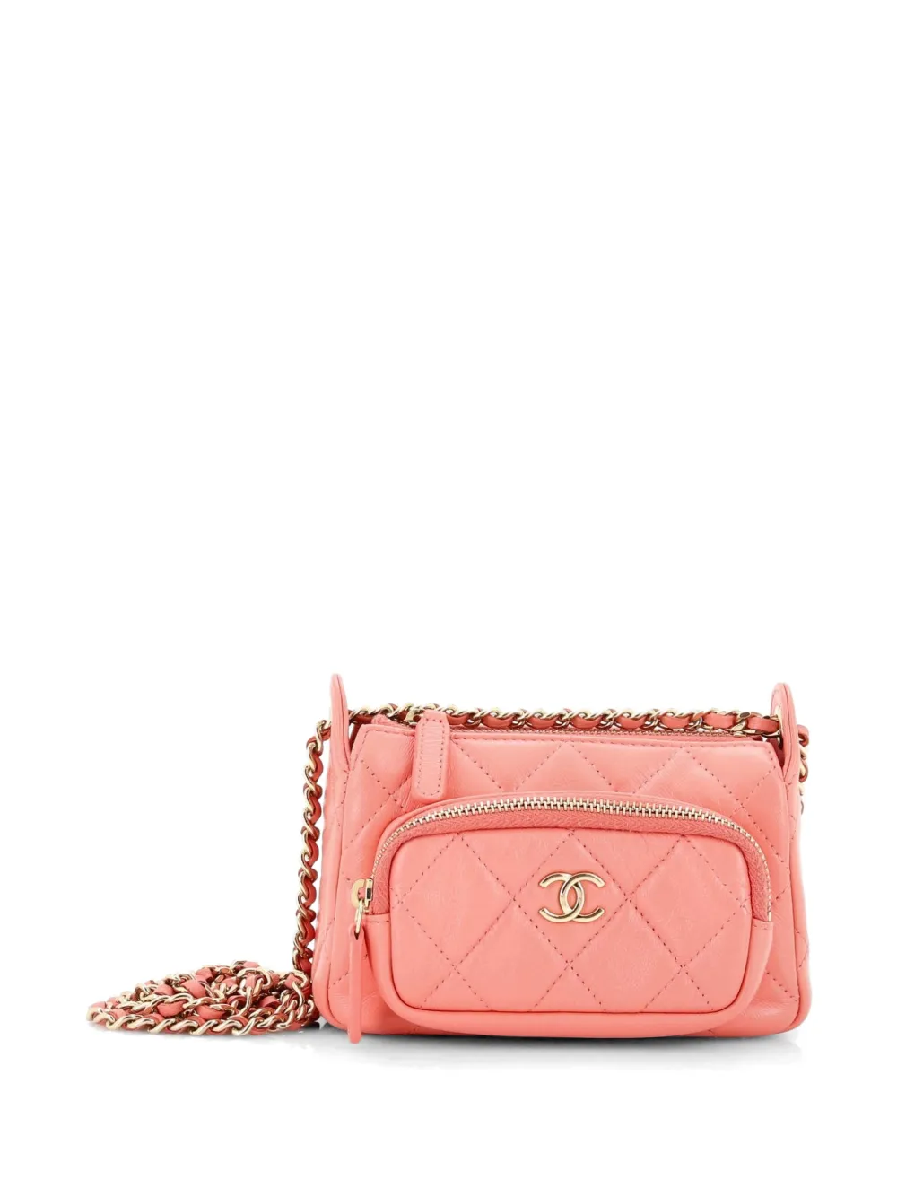 CHANEL Pre-Owned CC Front Pocket Zip Clutch with Chain Quilted Lambskin Mini shoulder bag - Rosa
