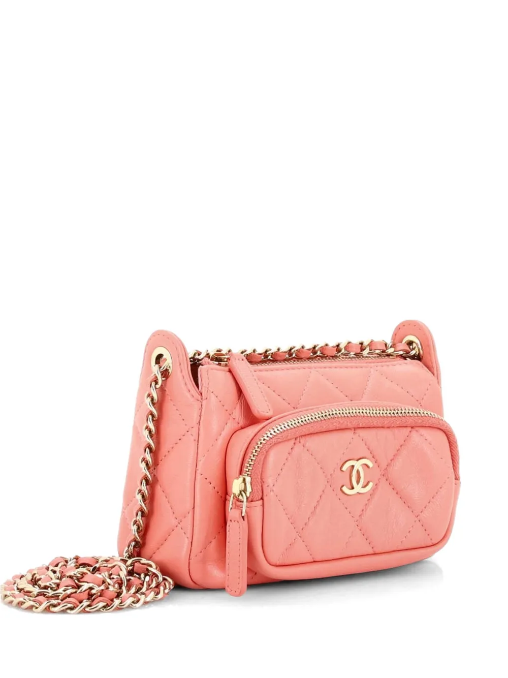 CHANEL Pre-Owned CC Front Pocket Zip Clutch with Chain Quilted Lambskin Mini shoulder bag - Rosa
