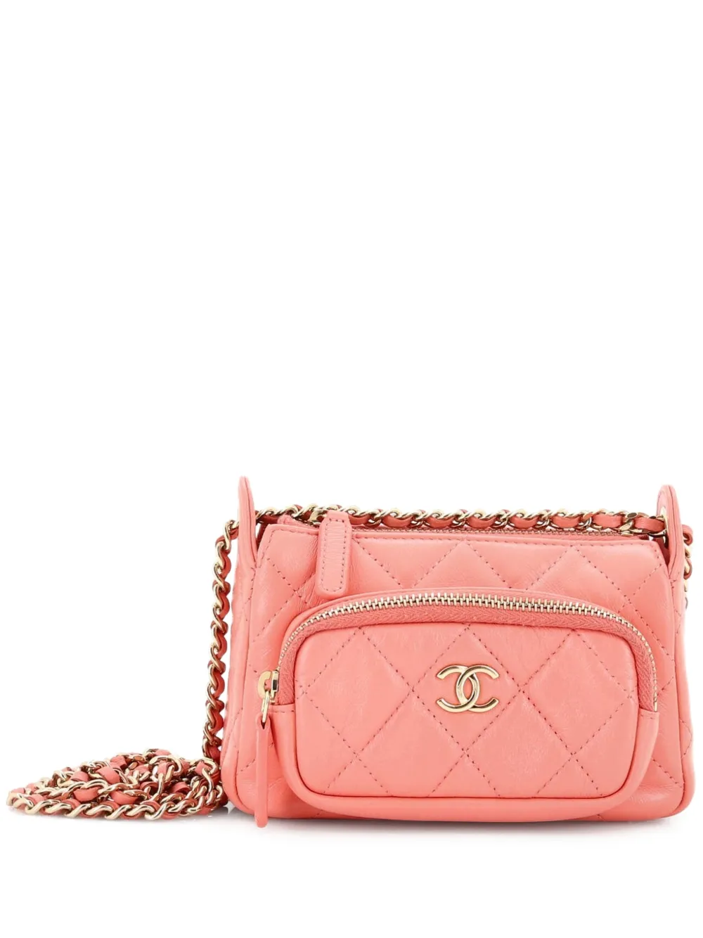 CHANEL Pre-Owned CC Front Pocket Zip Clutch with Chain Quilted Lambskin Mini shoulder bag - Rosa