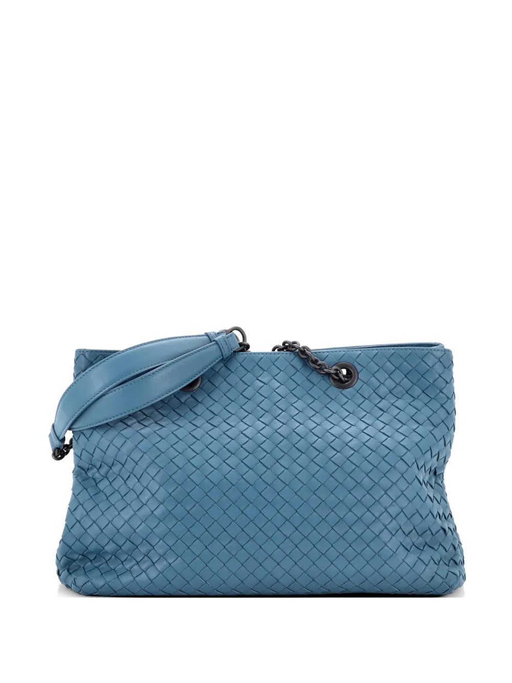 Bottega Veneta Pre-Owned Borsa tote media in nappa con design Intrecciato e catena doppia - Blu
