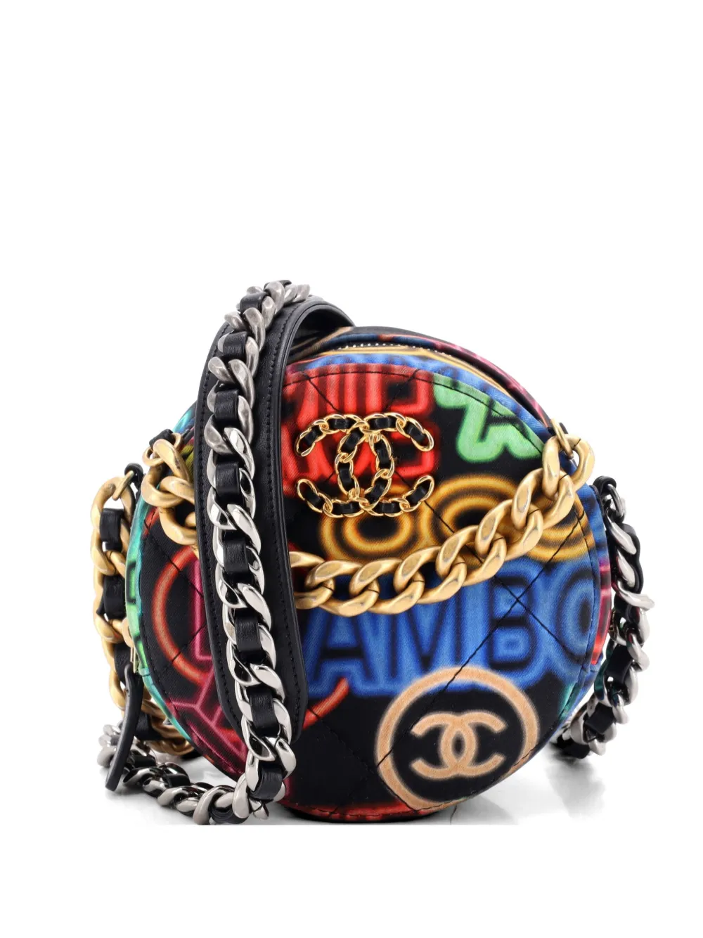 CHANEL Pre-Owned 19 Round Clutch with Chain Quilted Graffiti Print Fabric crossbody bag - Multicolore