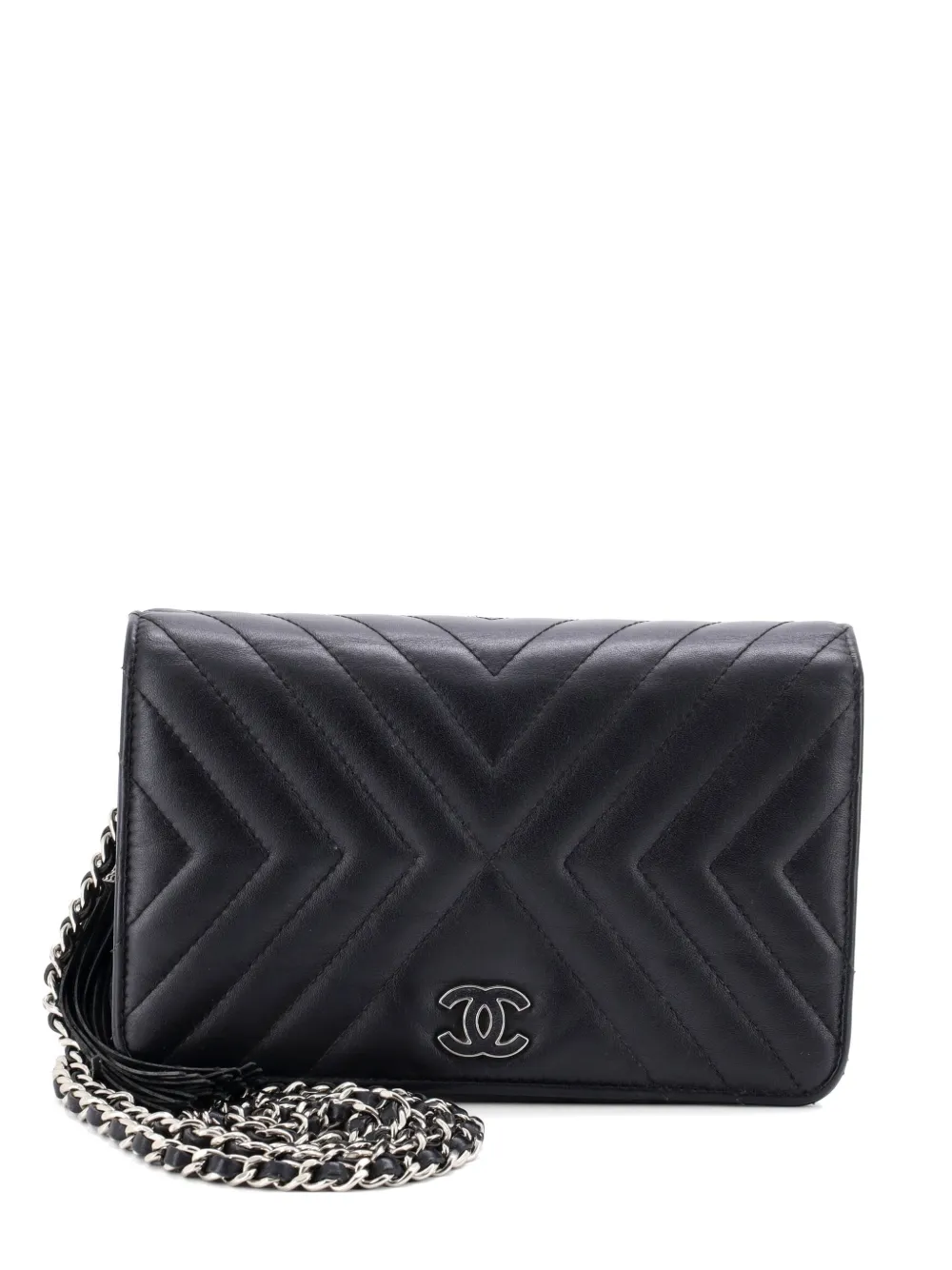 CHANEL Pre-Owned Tassel Wallet on Chain Chevron Calfskin crossbody bag - Nero