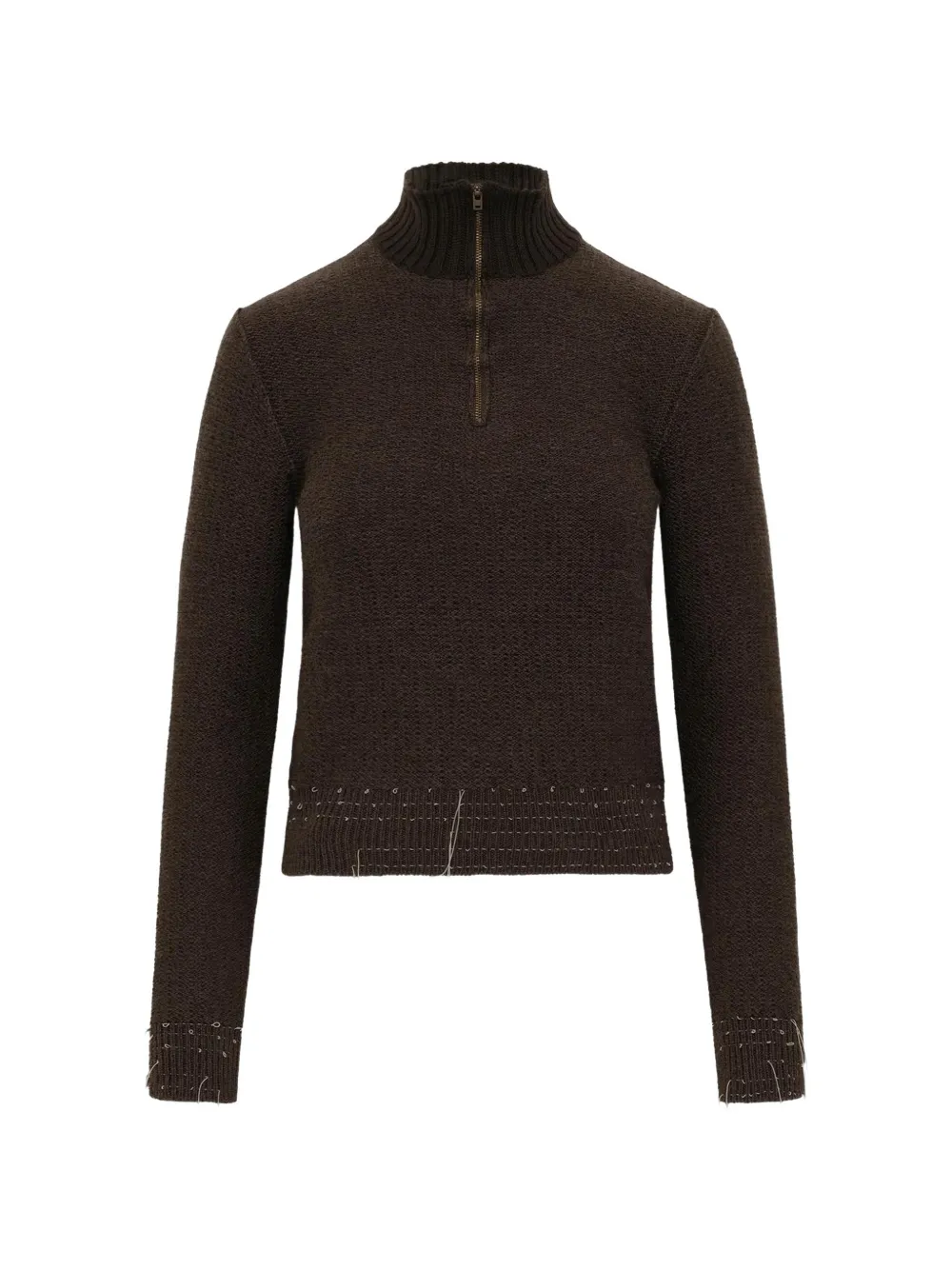 Maison Margiela quarter-zip frayed-detail sweater - Brown