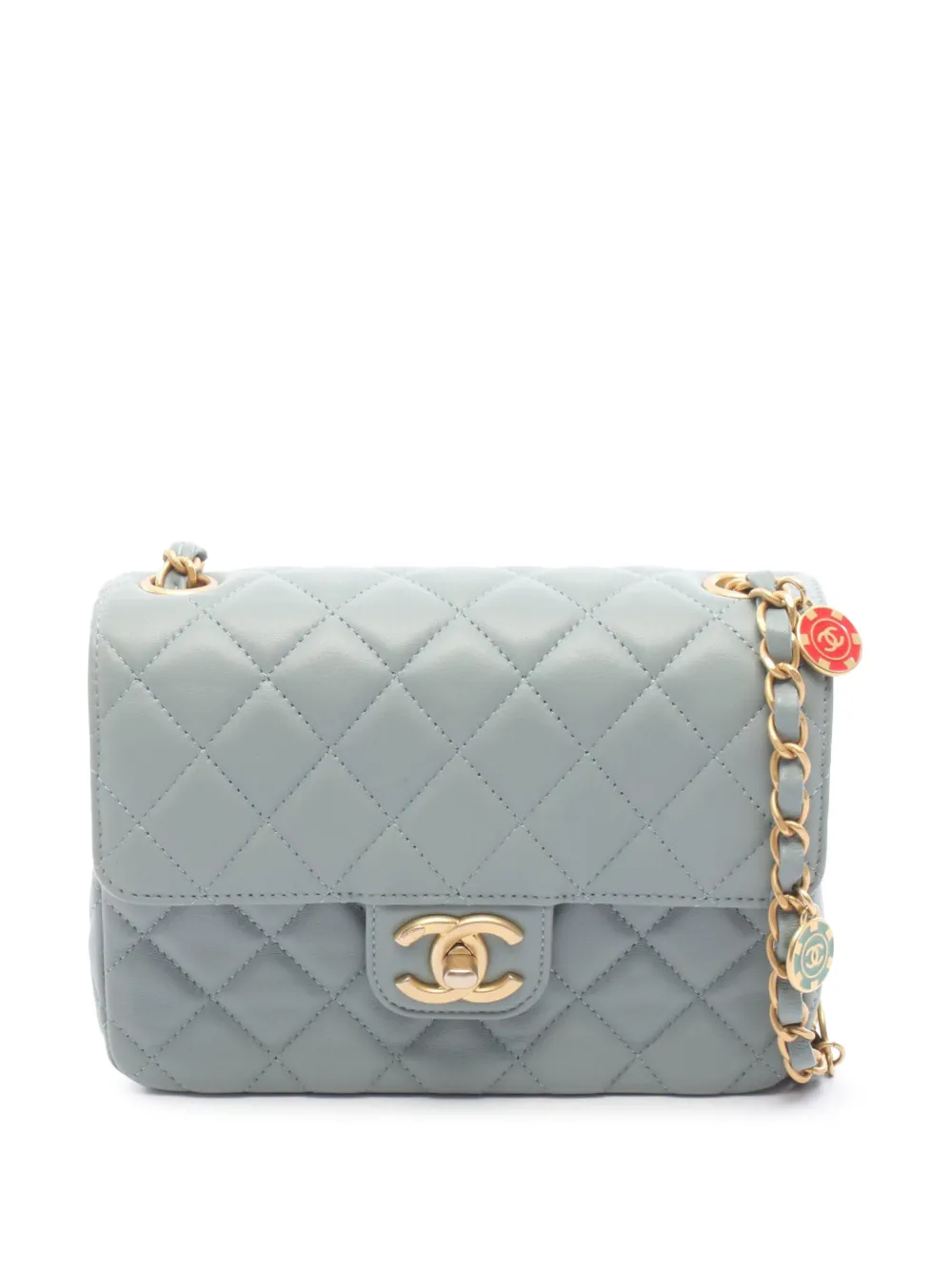 CHANEL Pre-Owned 2021-2026 Mini Square Lambskin Casino Royale Charms Single Flap crossbody bag - Blu