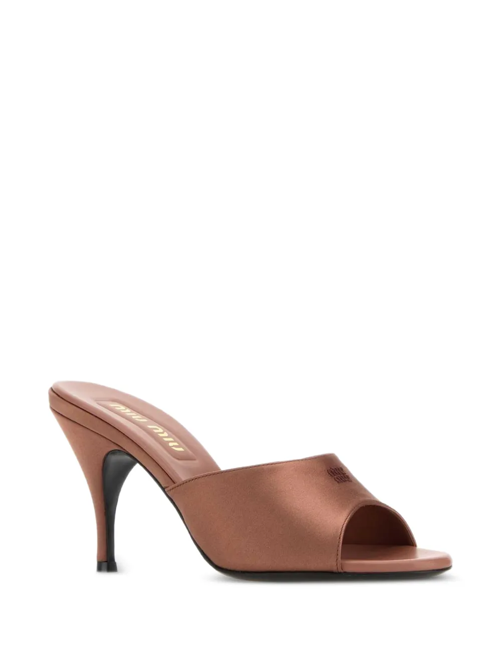 Miu satin logo-embroidered sandals Bruin