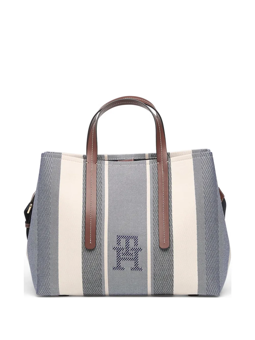 Tommy Hilfiger City TH monogram large jacquard satchel tote bag - Blu