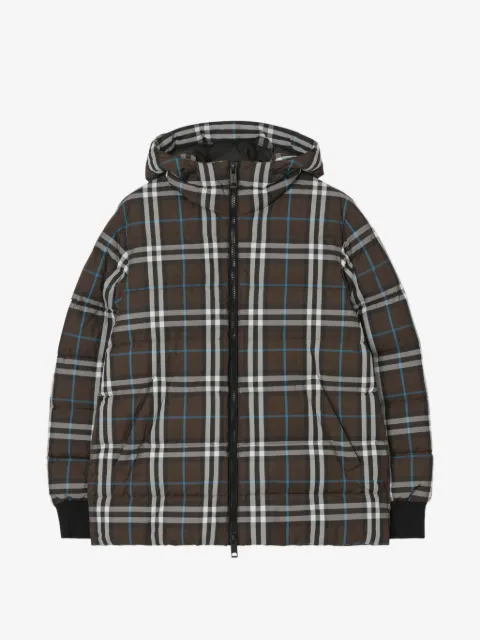 Burberry chamarra capitonada con capucha y motivo de cuadros