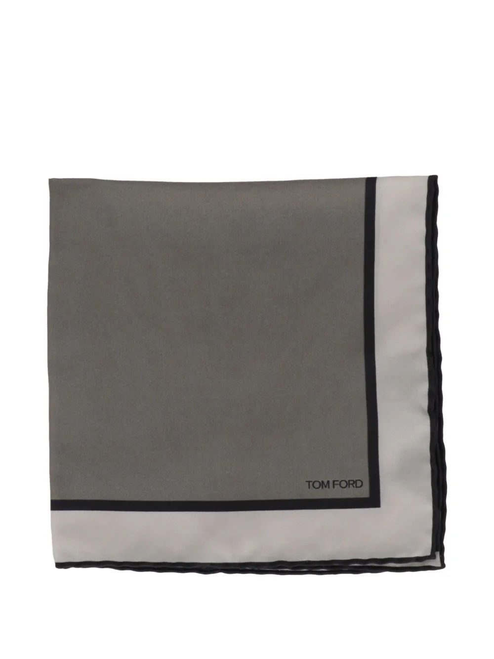 TOM FORD logo-print contrast-border pocket square - Grigio