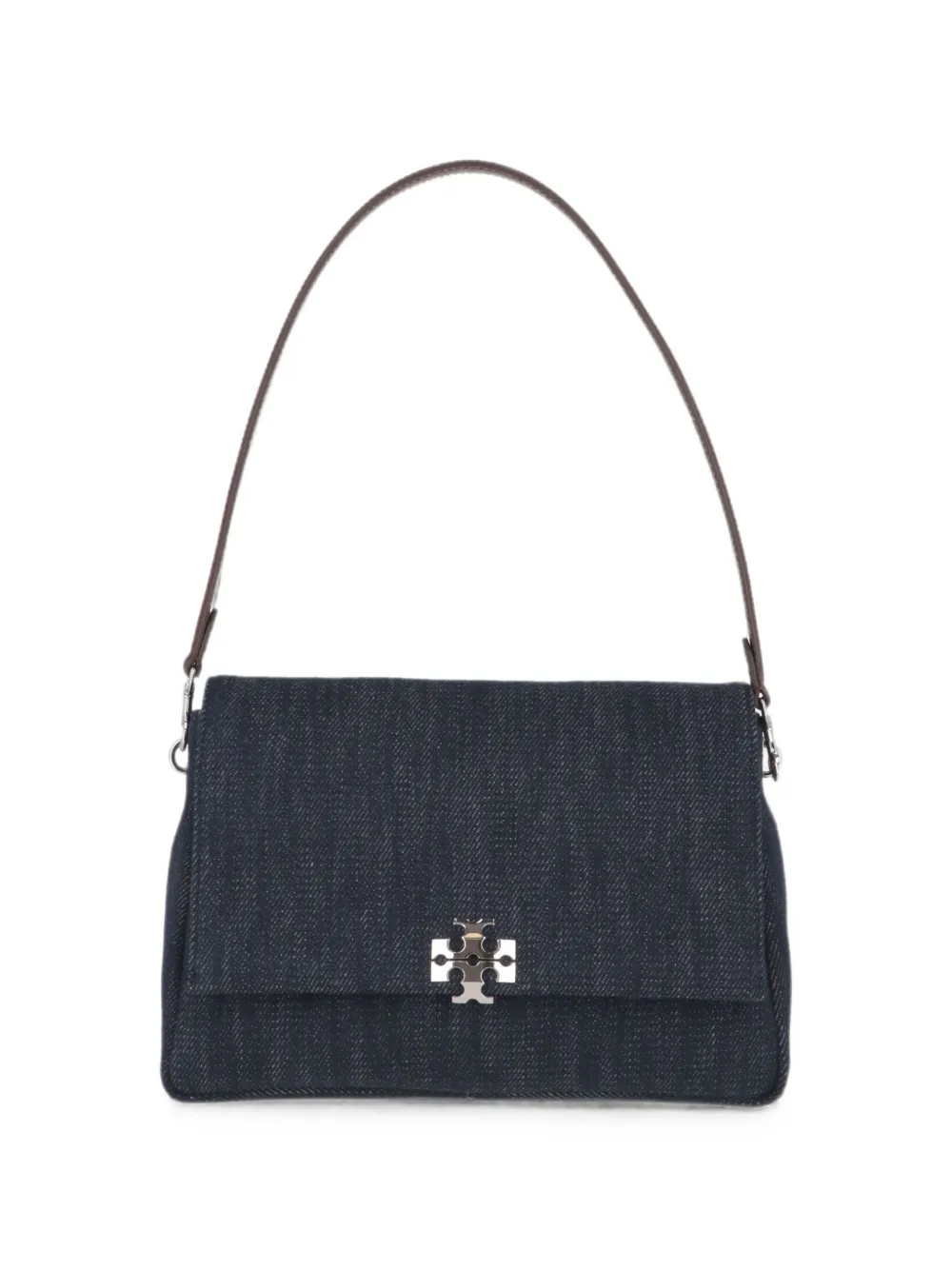 Tory Burch Charlie logo-plaque denim shoulder bag - Blu