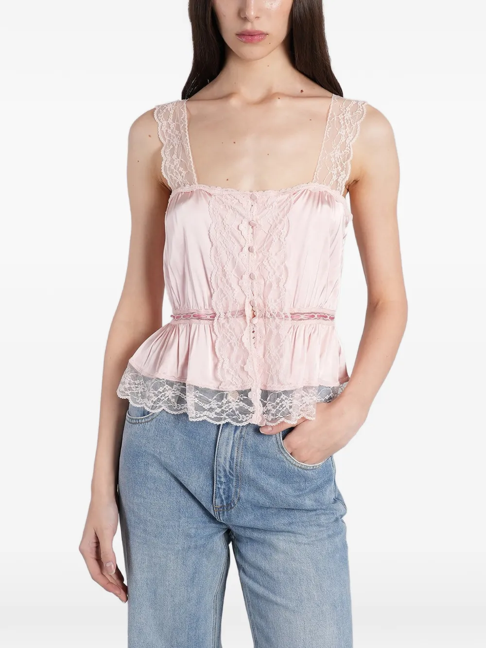 alice + olivia Annabeth lace-trim ruffled top - Rosa