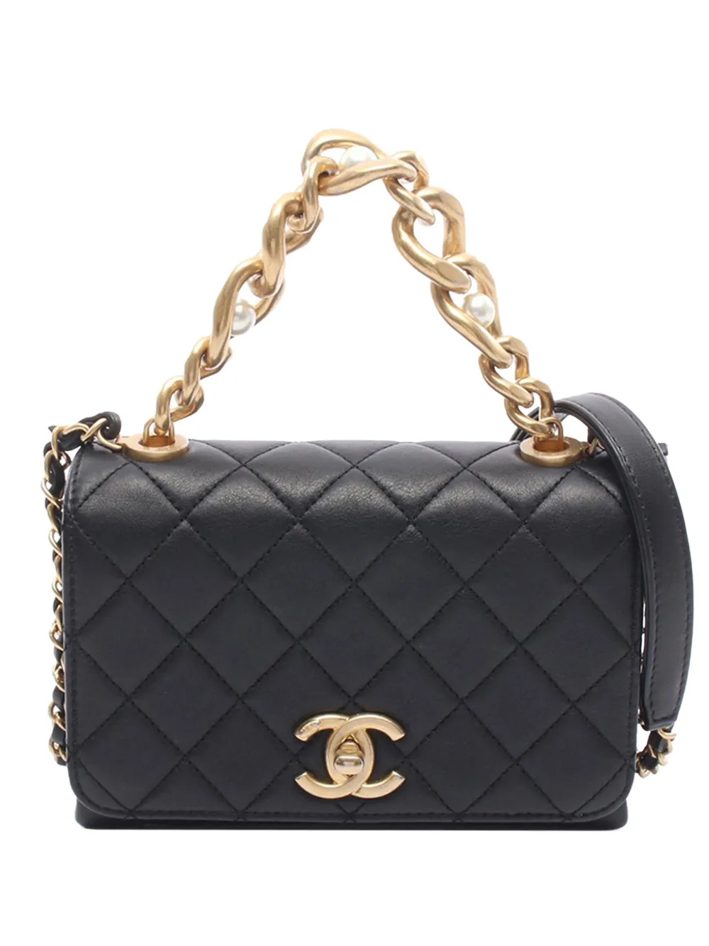 CHANEL Pre-Owned 2021-2026 Mini Quilted Lambskin Pearl Boy Chain Flap satchel - Schwarz