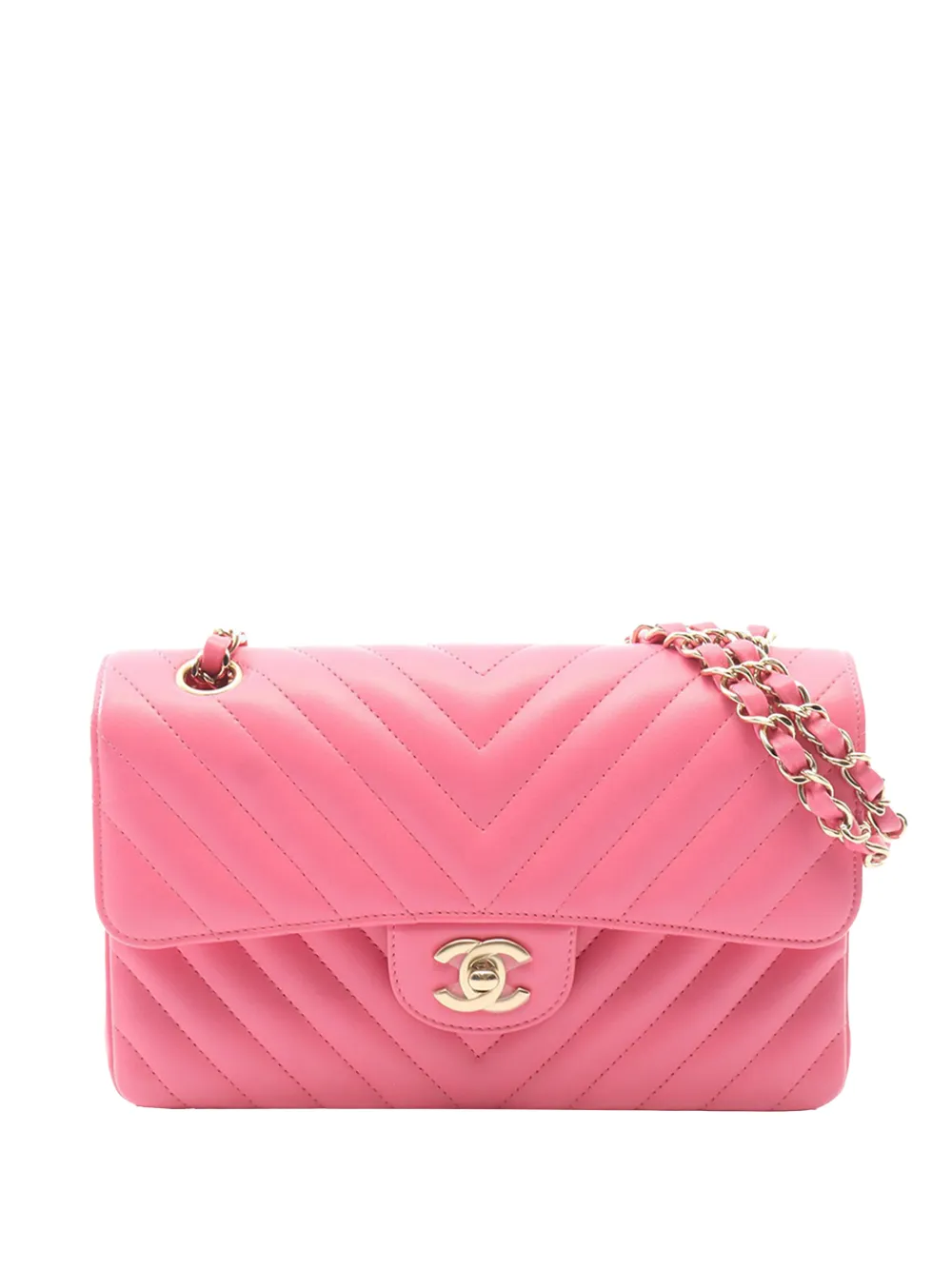 CHANEL Pre-Owned 2019 Small Classic Chevron Lambskin Double Flap shoulder bag - Rosa
