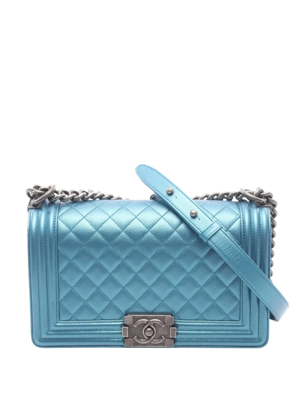 CHANEL Pre-Owned 2017-2018 Quilted Metallic Caviar Boy Flap shoulder bag - Blue