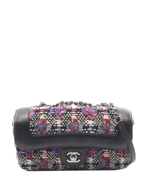 Chanel Pre-owned 2016-2017 Tweed Coco Corset Flap Crossbody Bag in Black