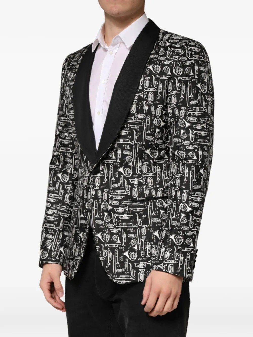 Dolce & Gabbana Blazer met sjaalrevers en print Zwart