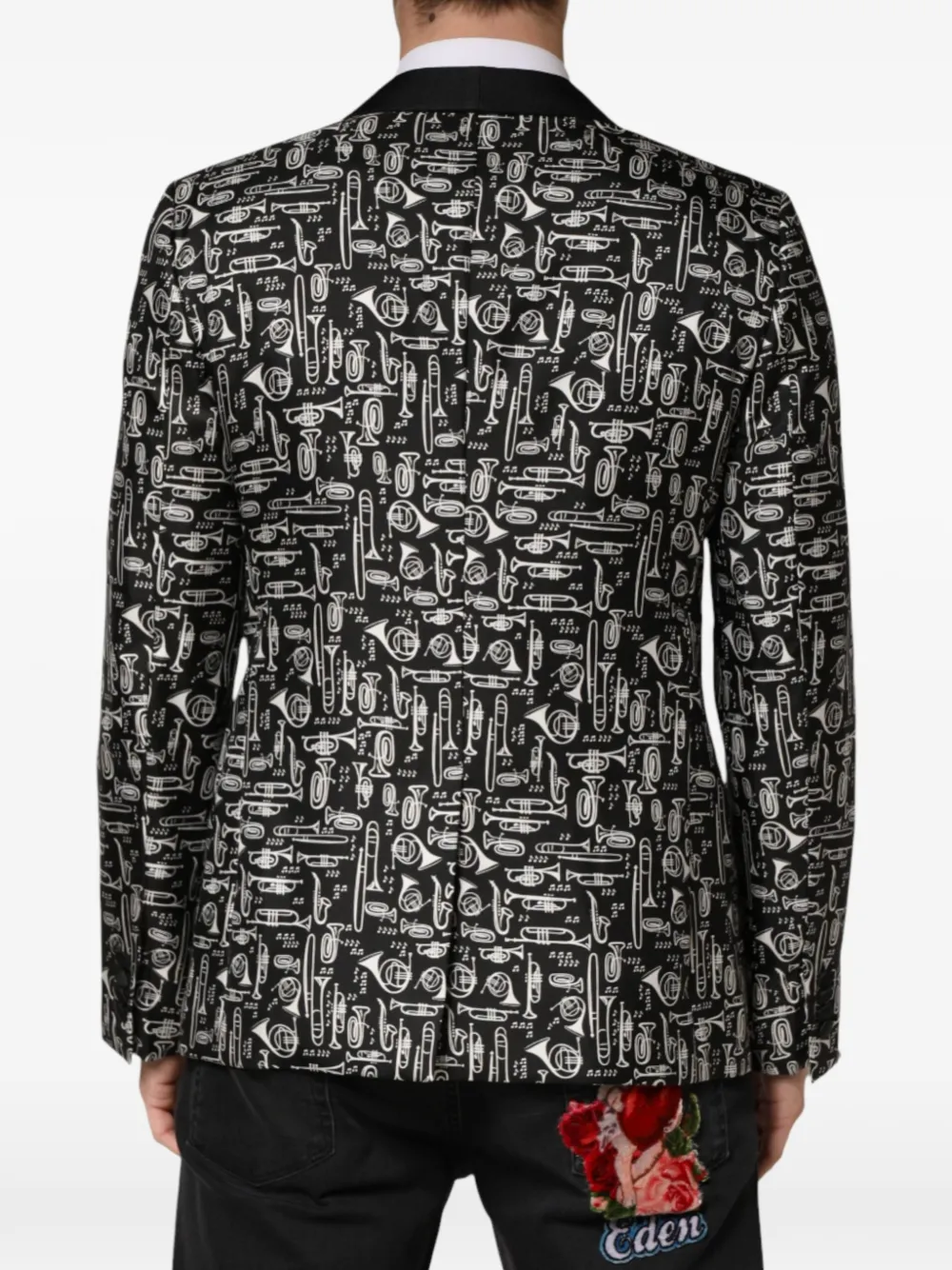 Dolce & Gabbana Blazer met sjaalrevers en print Zwart