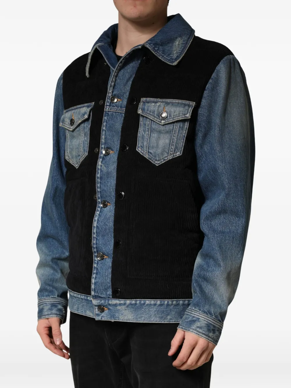 Dolce & Gabbana Denim jack met ribfluwelen vlak Zwart