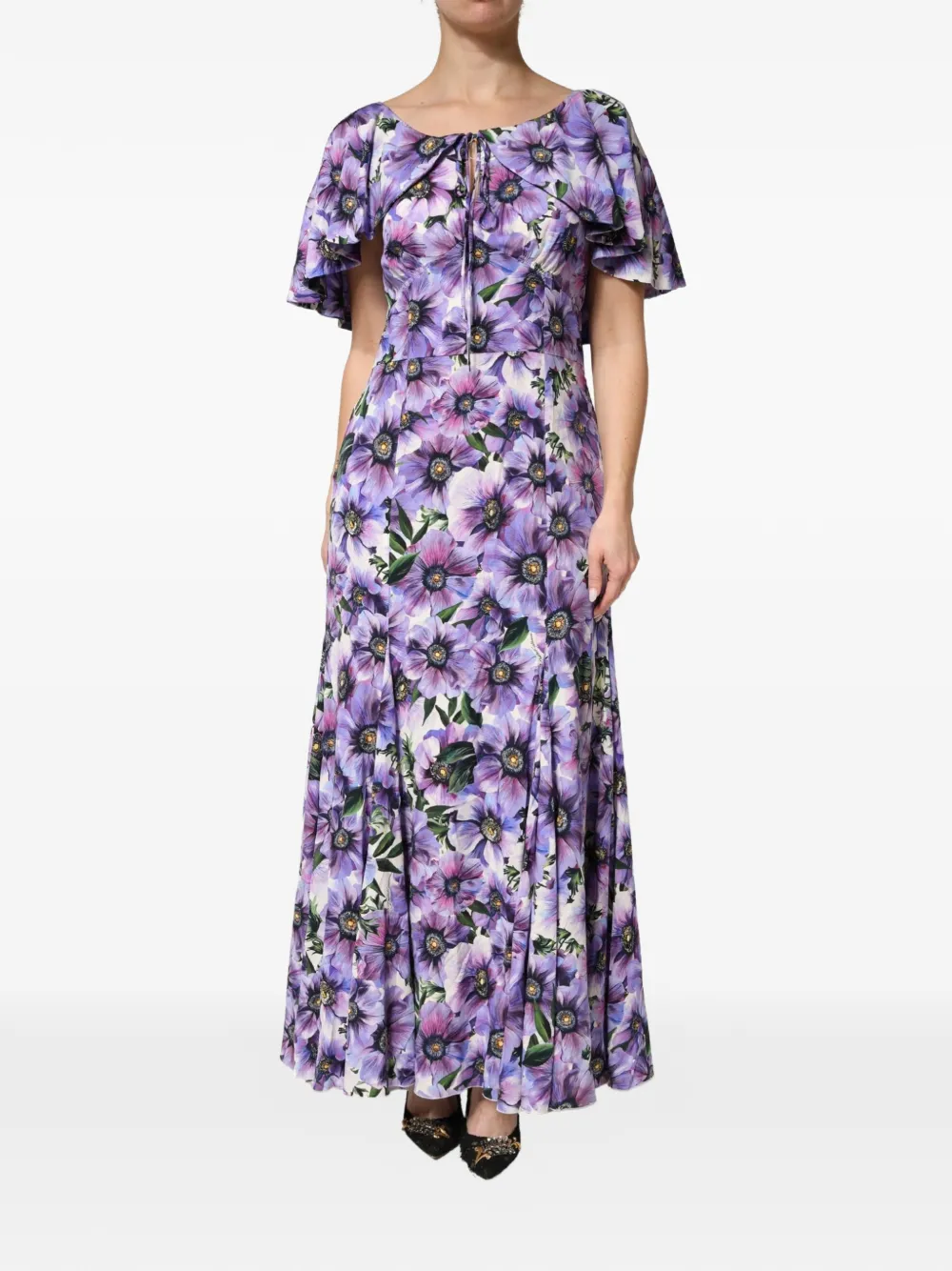 Dolce & Gabbana Abito lungo con stampa a fiori - Viola