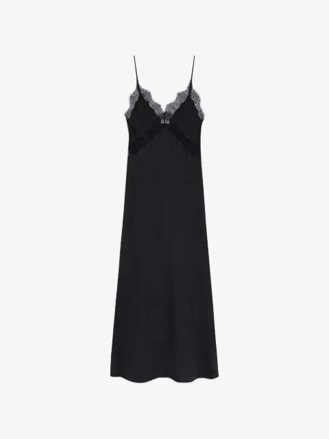 ANINE BING vestido largo con ribete de encaje y cuello en V