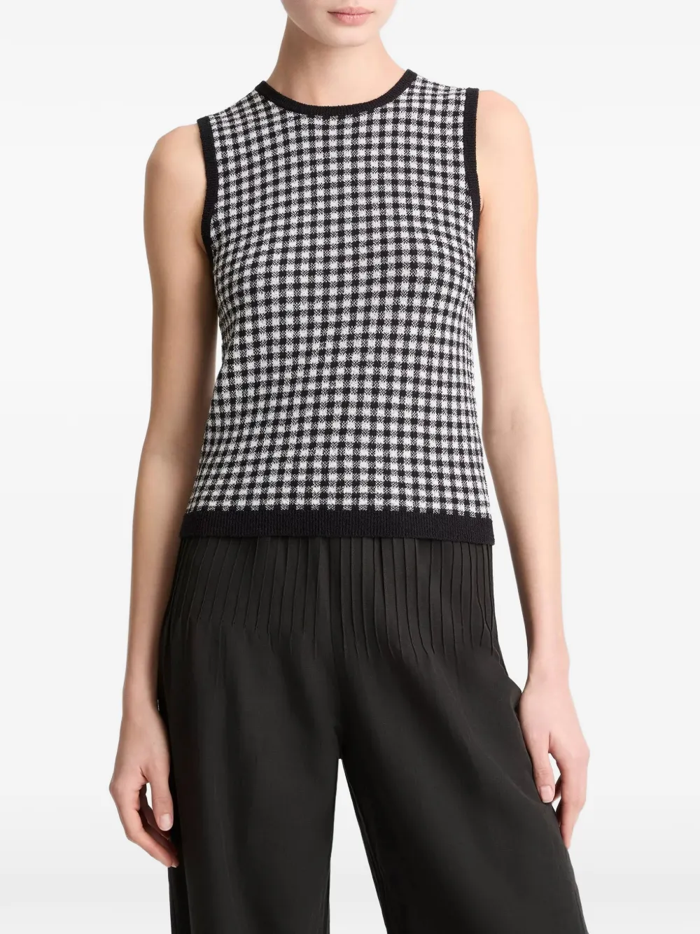 Vince Ribgebreide tanktop met gingham ruit Zwart