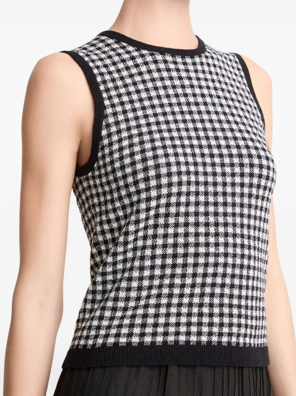 Vince Ribgebreide tanktop met gingham ruit Zwart