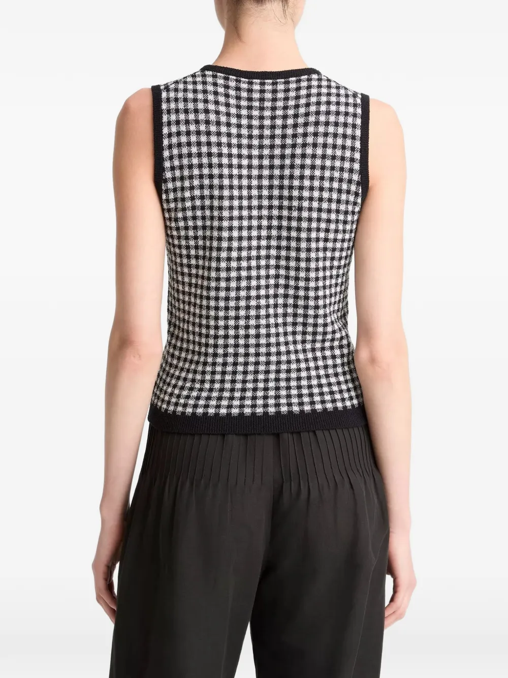 Vince Ribgebreide tanktop met gingham ruit Zwart