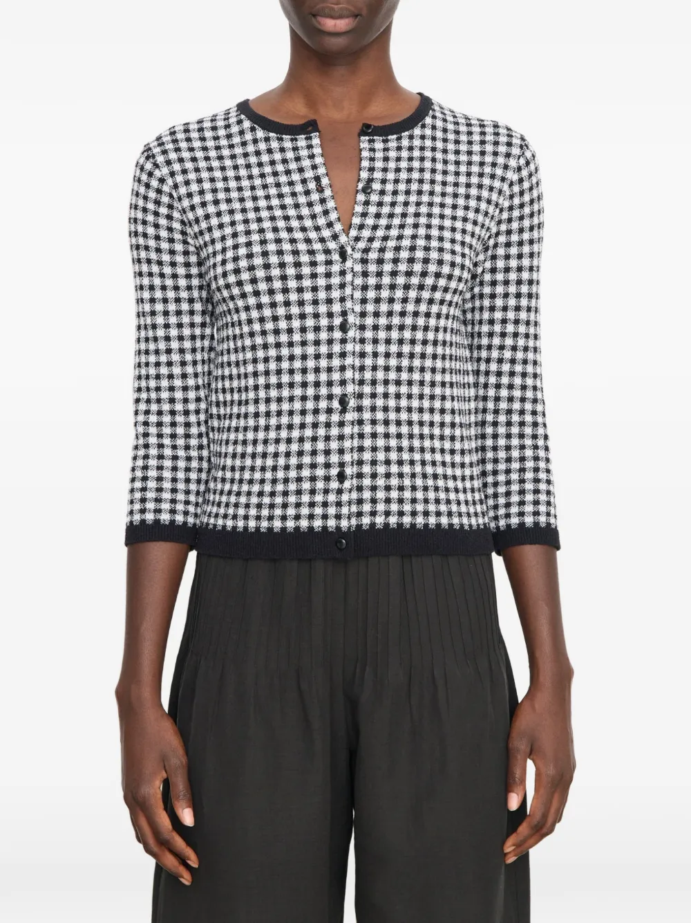 Vince Vest met gingham-ruit en driekwartmouwen Zwart