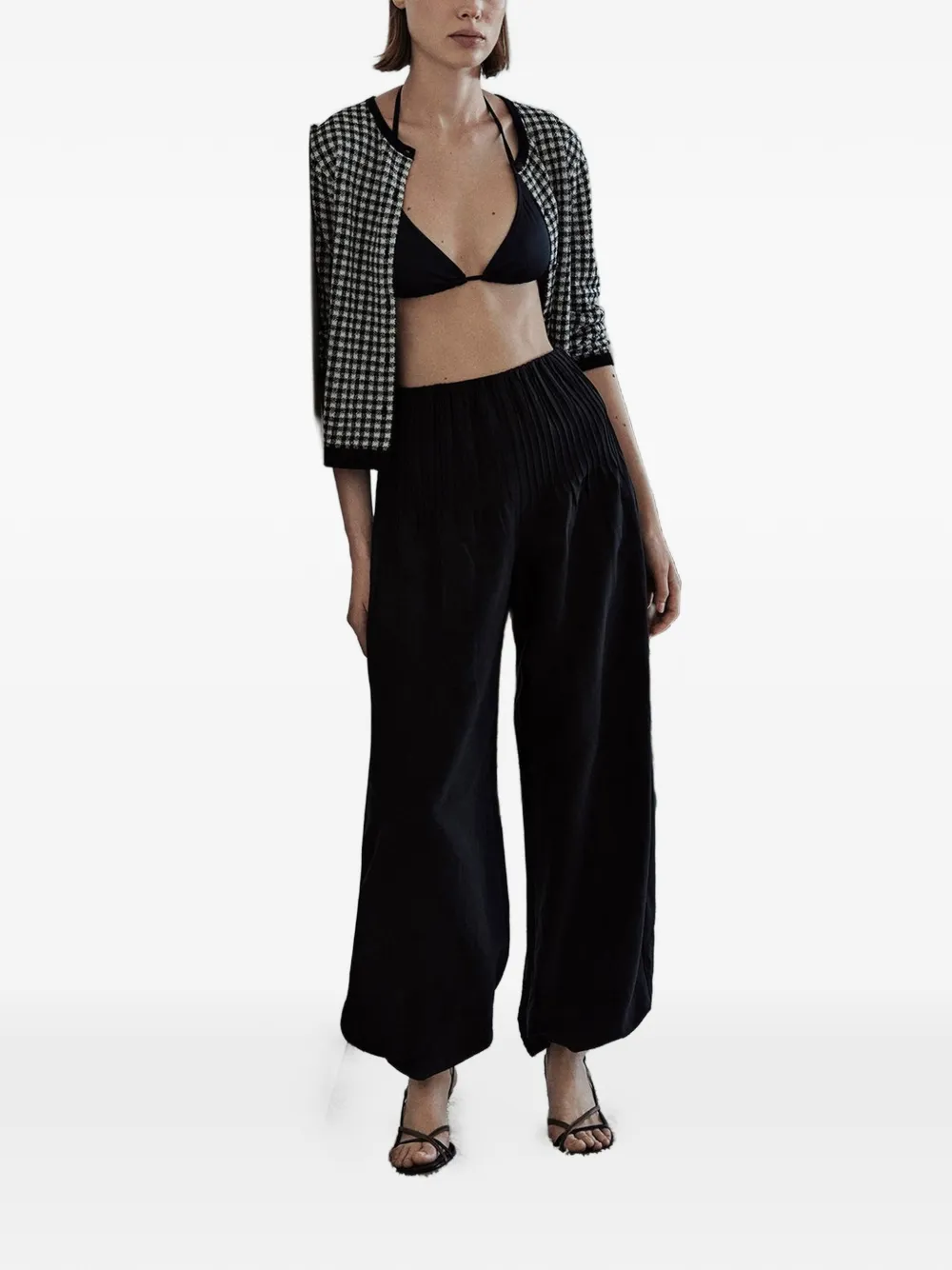 Vince Vest met gingham-ruit en driekwartmouwen Zwart