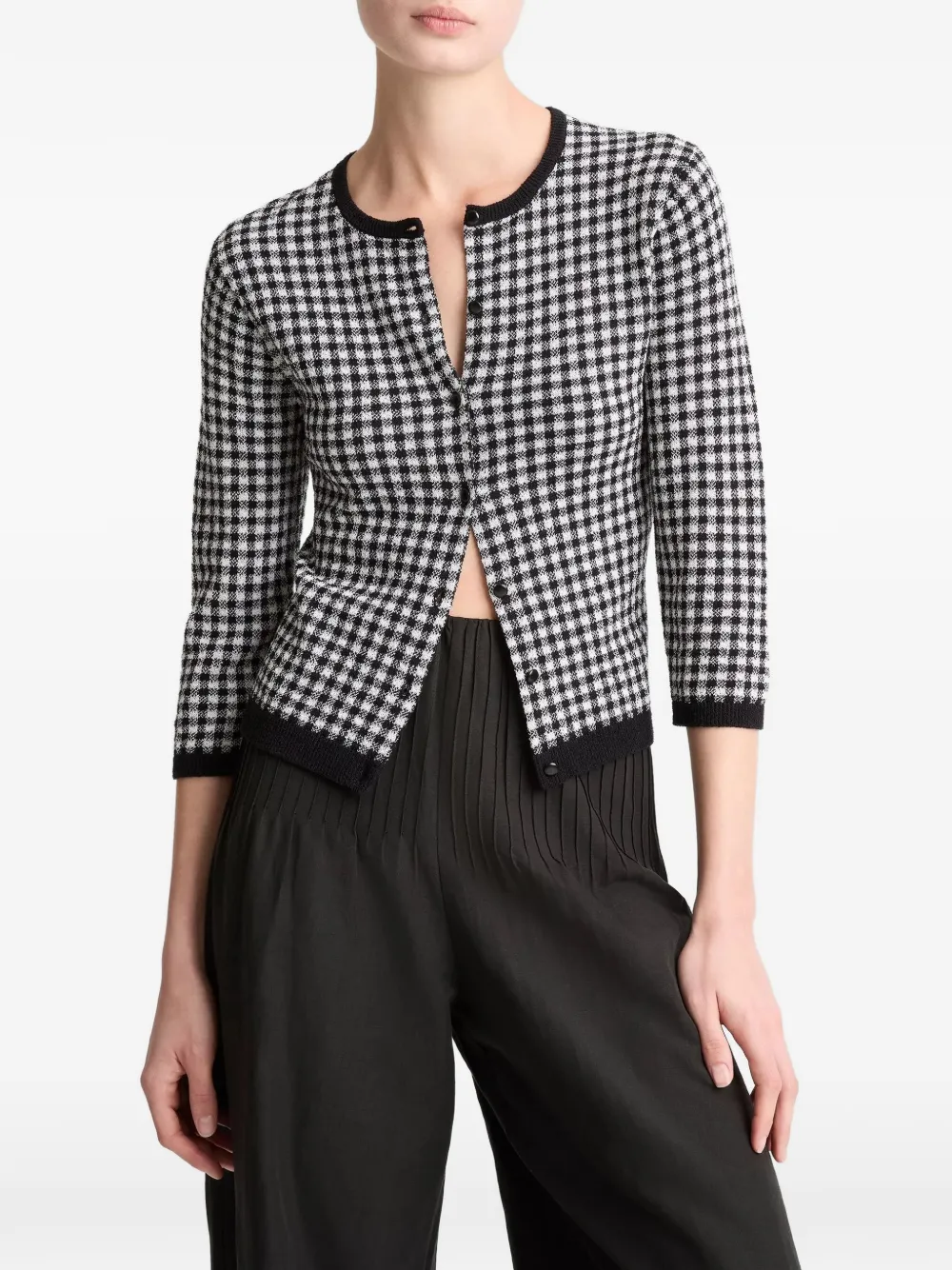 Vince Vest met gingham-ruit en driekwartmouwen Zwart