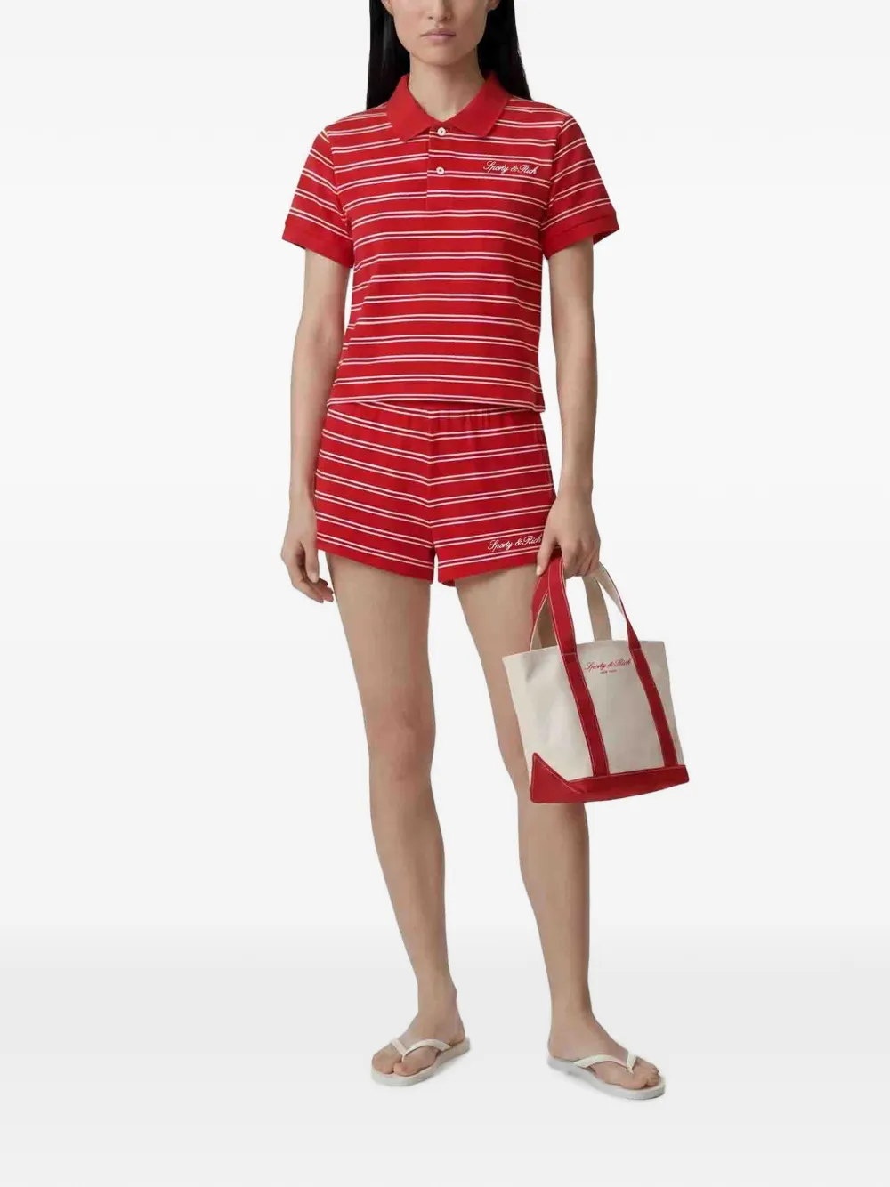 Sporty & Rich Signature gestreept poloshirt met geborduurd logo Rood