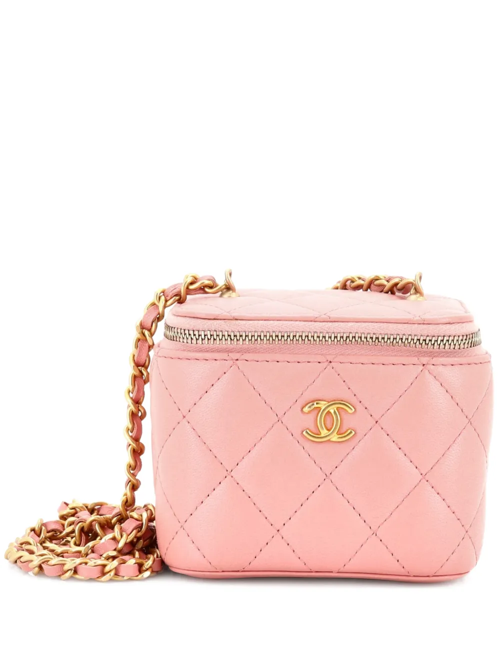 CHANEL Pre-Owned Pearl Crush Vanity Case with Chain Quilted Lambskin Mini clutch bag - Rosa