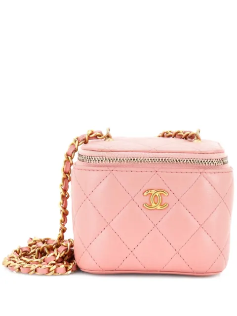 CHANEL Pre-Owned bolso de mano Vanity Case mini de piel de borrego con diseño acolchado y correa de cadena