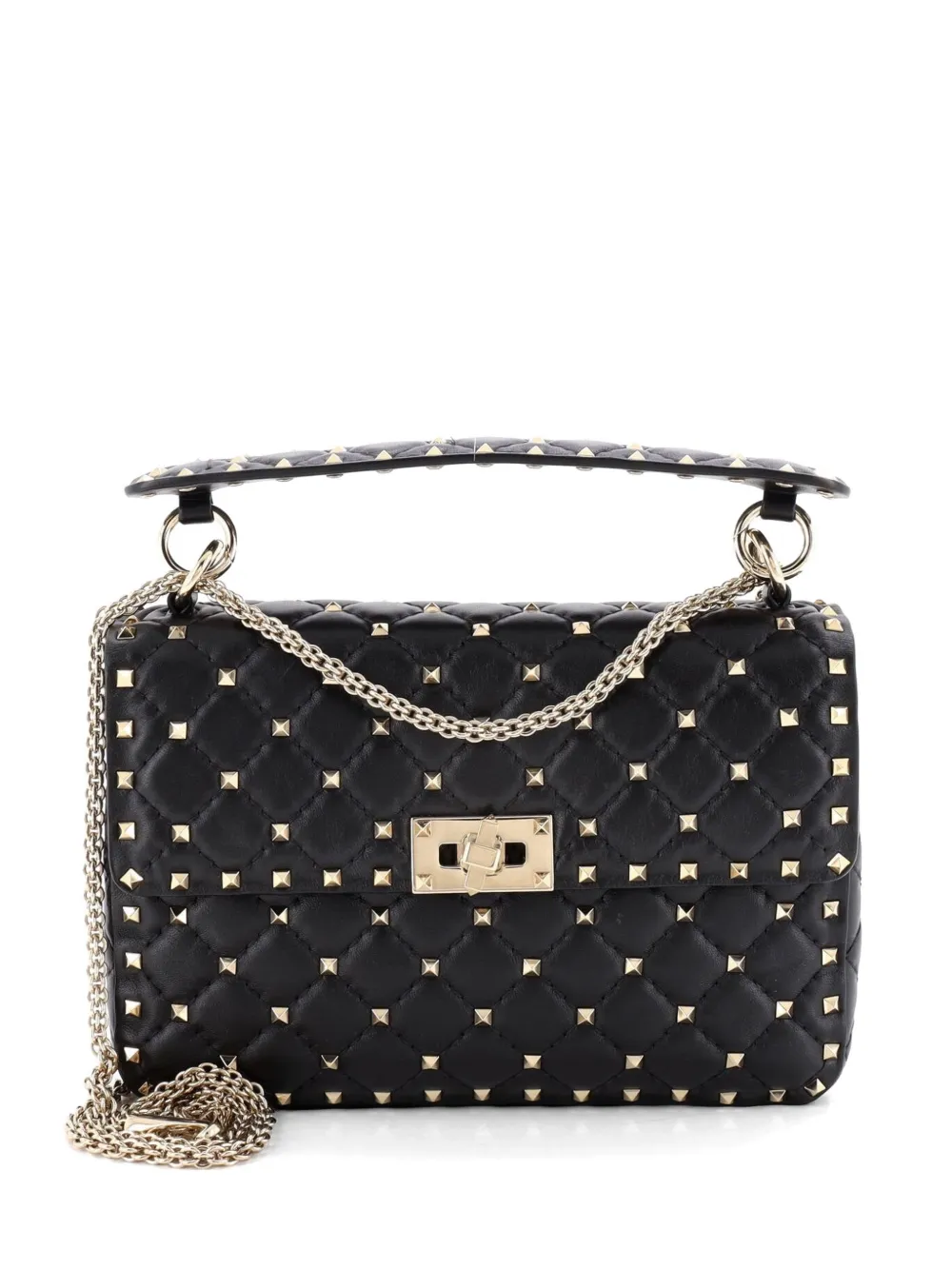 Valentino Garavani Pre-Owned Rockstud Spike Flap Bag Quilted Leather Medium crossbody bag - Nero