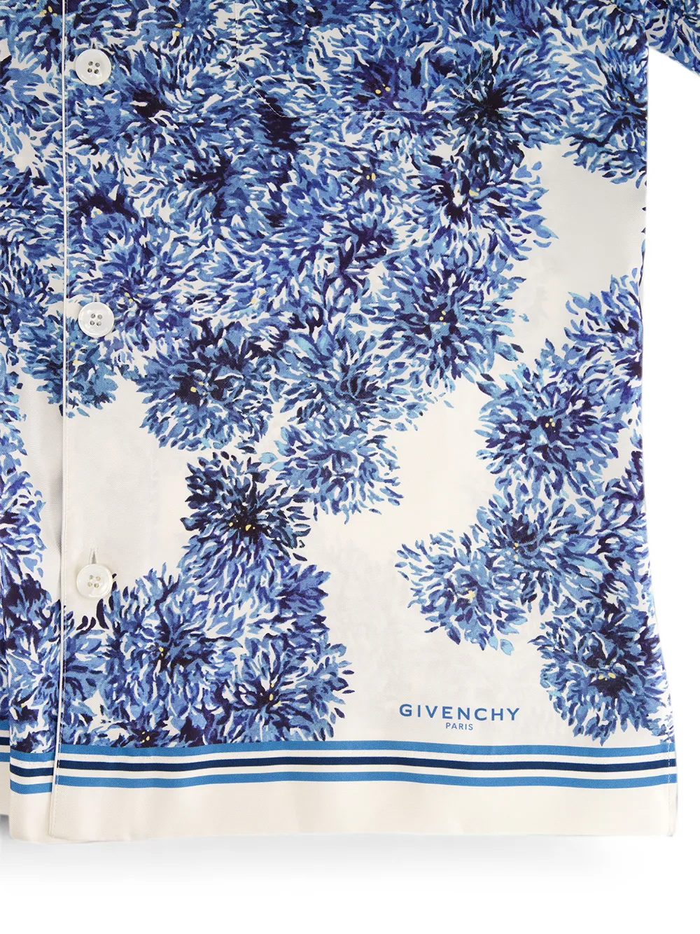 Givenchy Couture Seam zijden bowlingshirt met bloemen-print Blauw