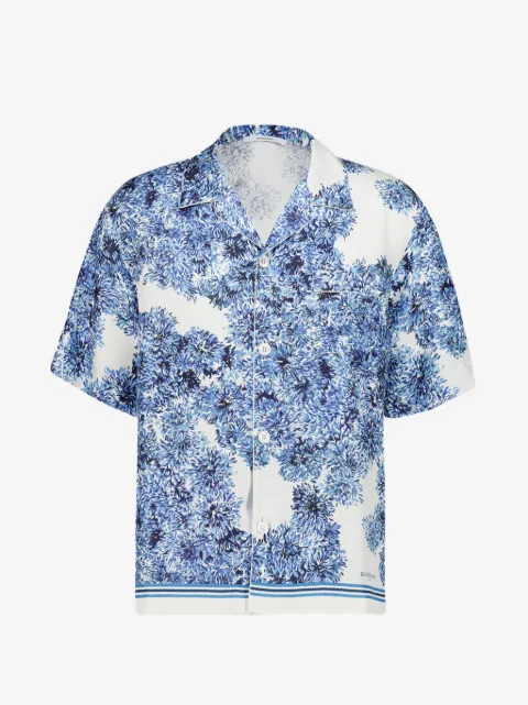 Givenchy Couture Seam pompom flower-print silk bowling shirt