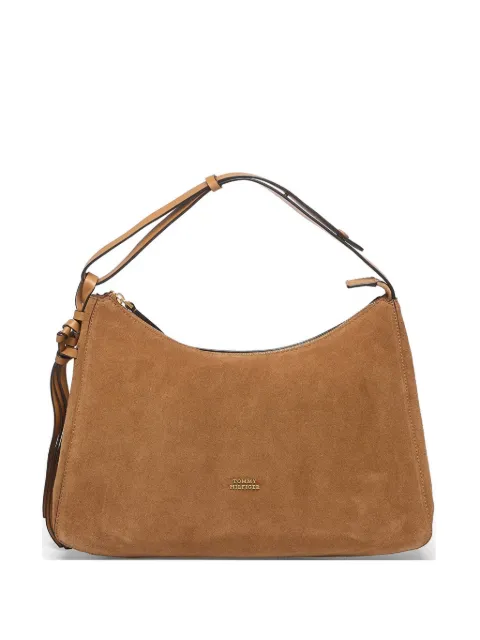 Tommy Hilfiger metal logo suede shoulder bag