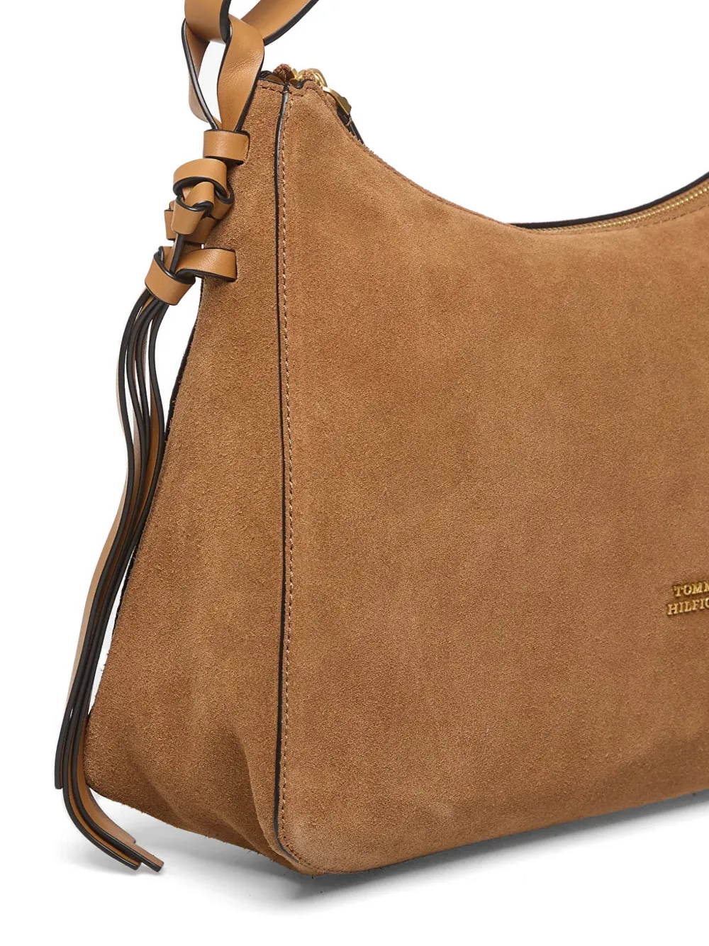 Tommy Hilfiger Suède schoudertas met metalen logo Bruin