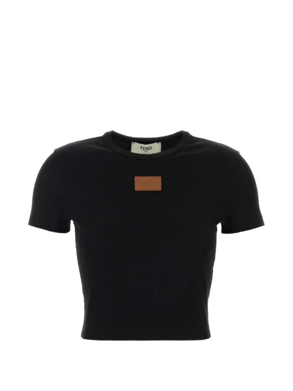 Fendi Ribbed Logo-patch T-shirt in Black