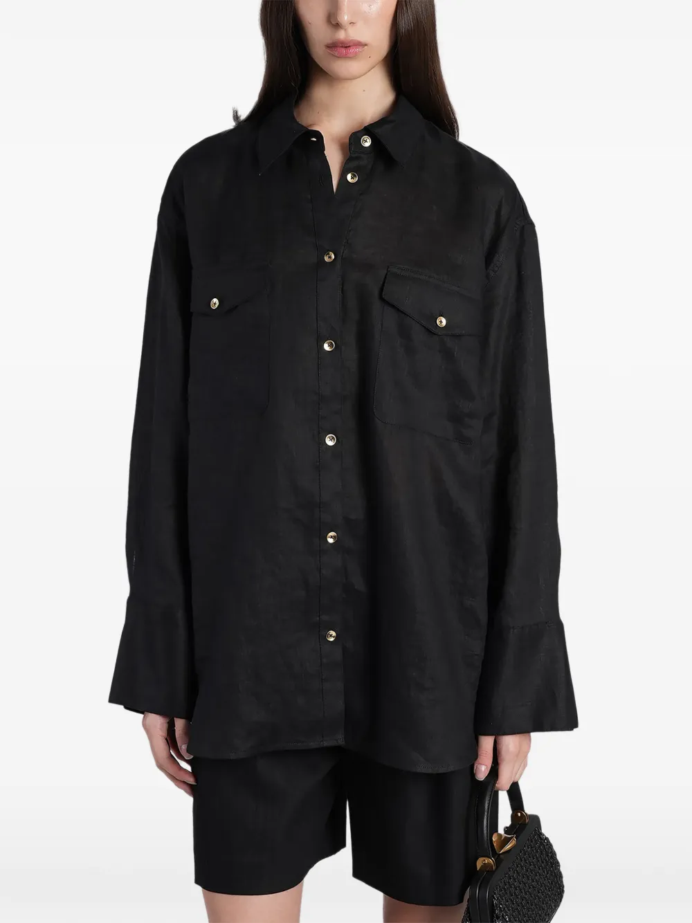alice + olivia Finely pocket-detail button-up shirt - Schwarz