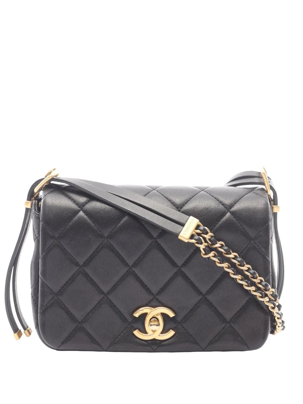 CHANEL Pre-Owned 2021-2026 Quilted Lambskin Double Chain Flap crossbody bag - Black