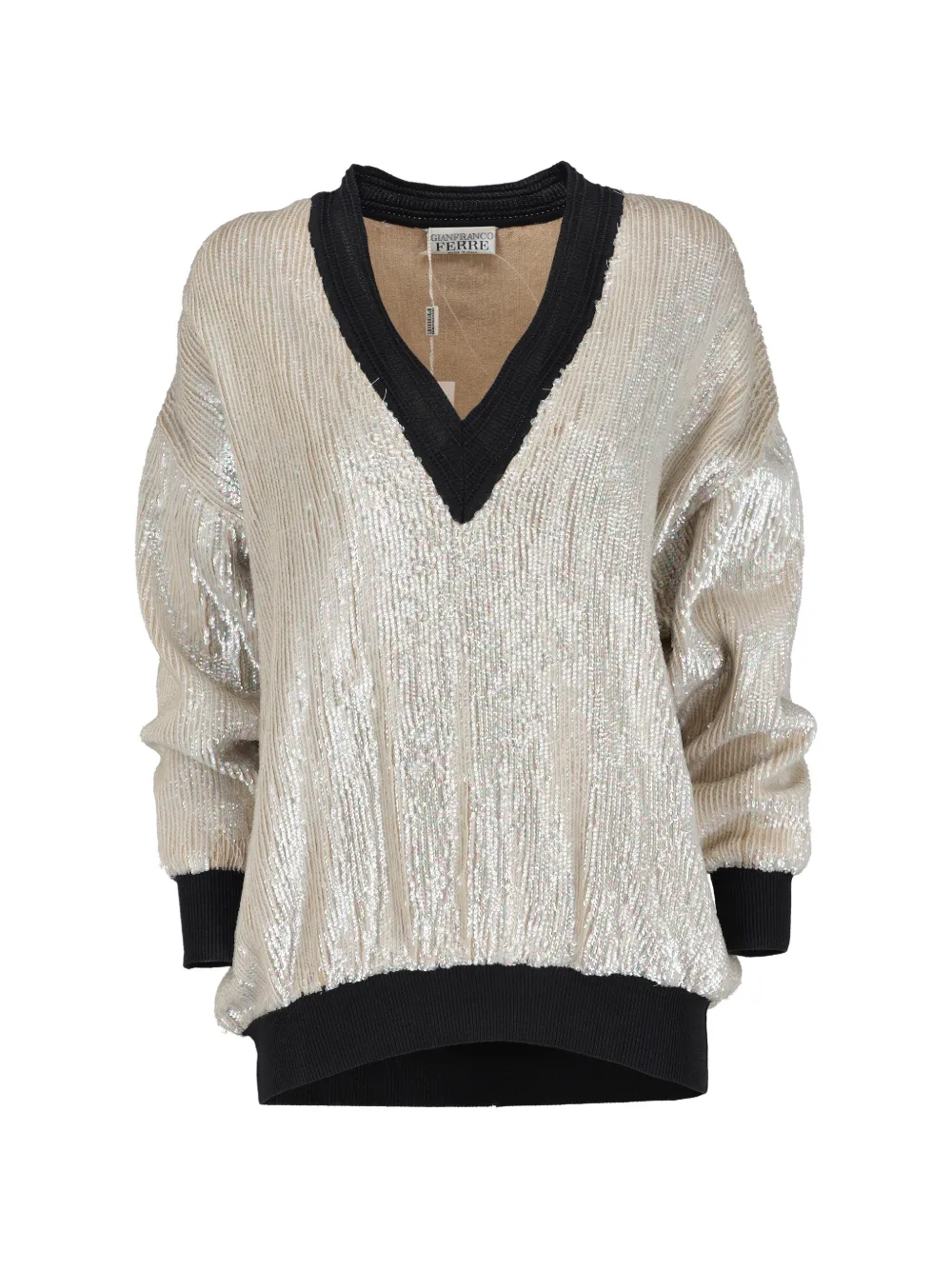 Pre-owned Gianfranco Ferre 1990s Sequin-embellished V-neck Sweater In Silver
